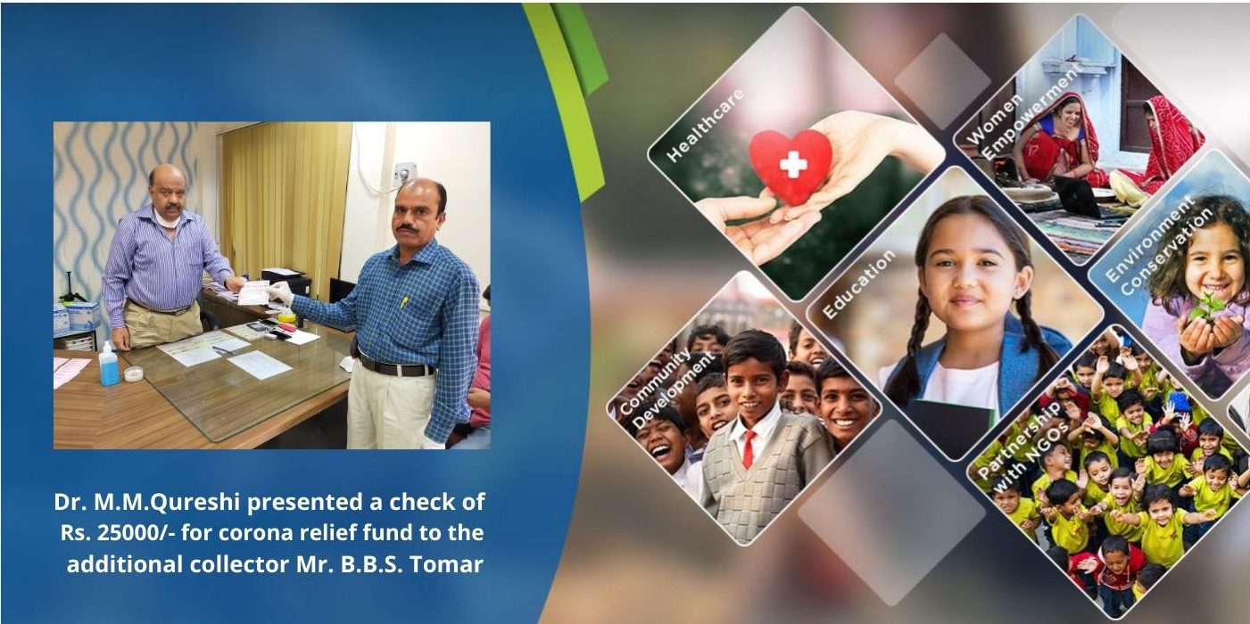 Dr. M.M.Qureshi presented a check of Rs. 25000_- for corona relief fund to the additional collector Mr. B.B.S. Tomar (1)